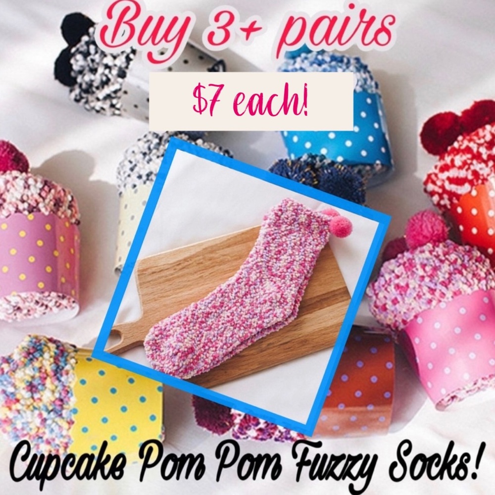 NEW! Cupcake Pom Pom Fuzzy Socks